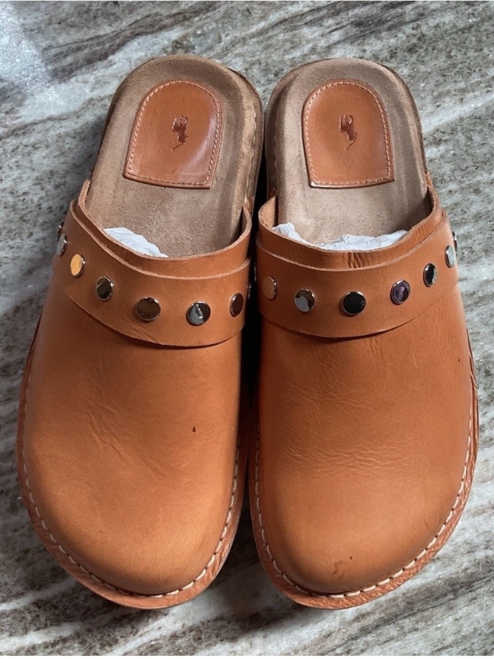 The Polo by Ralph Lauren Vachetta Studded Leather Clogs. Size 9